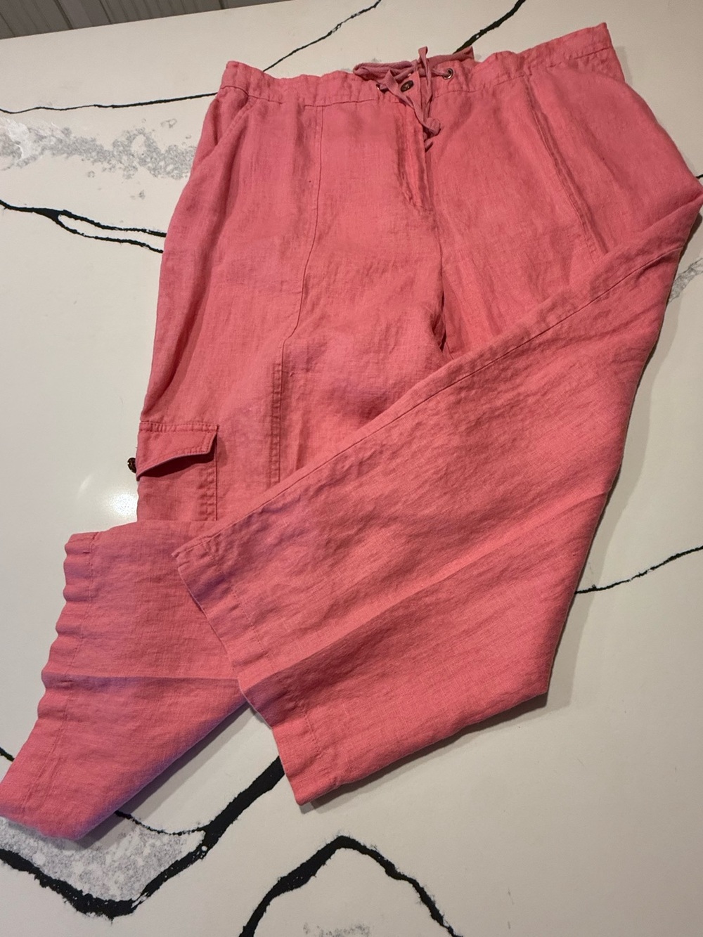 JM Collection Women’s Pink Linen Casual Cropped Pants